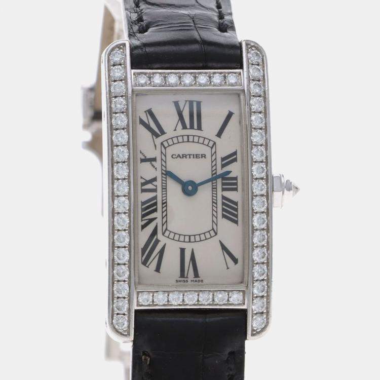 مملوكة مسبقًا Cartier Tank Americaine WB707331 Quartz White Gold Women's Wristwatch 19 mm