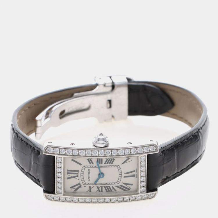 مملوكة مسبقًا Cartier Tank Americaine WB707331 Quartz White Gold Women's Wristwatch 19 mm