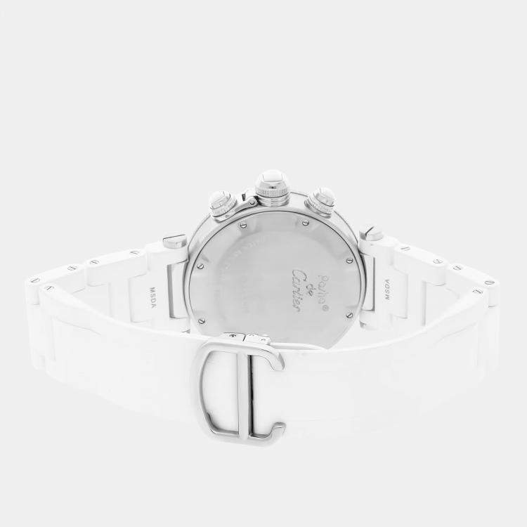 Pre Owned Pre-Owned Cartier Pasha Seatimer Chronograph W3140005 Silver Quartz Stainless Steel Men's Wristwatch 37 mm