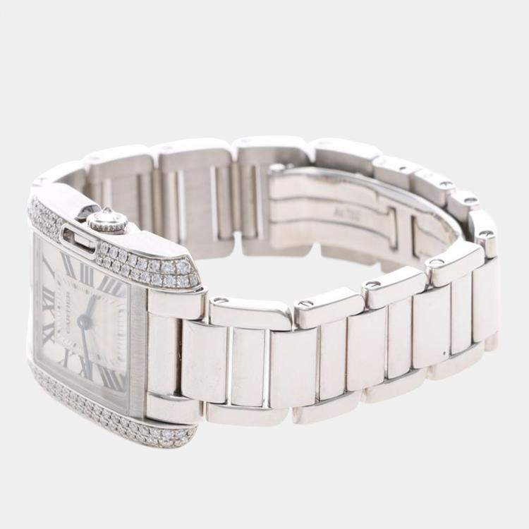 Pre Owned Cartier Tank Anglaise Diamond Quartz White Gold Women's Wristwatch 23 mm