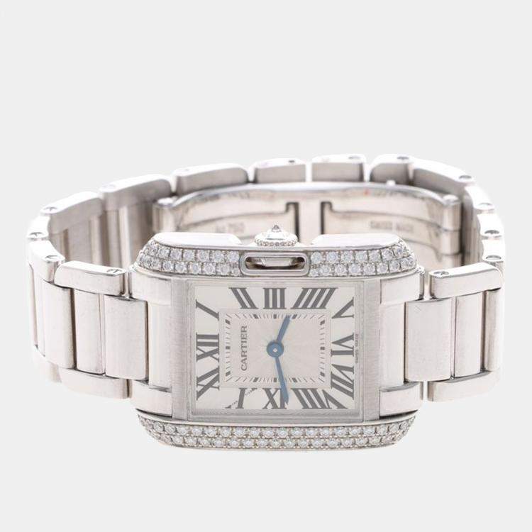 Pre Owned Cartier Tank Anglaise Diamond Quartz White Gold Women's Wristwatch 23 mm