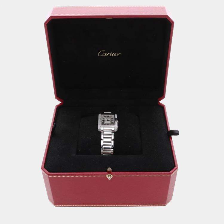 Pre Owned Cartier Tank Anglaise Diamond Quartz White Gold Women's Wristwatch 23 mm
