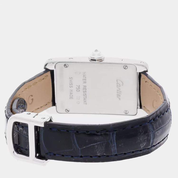 Pre Owned Cartier Tank Americaine WB706131 Quartz Blue Dial 18k White Gold Women's Wristwatch 19mm