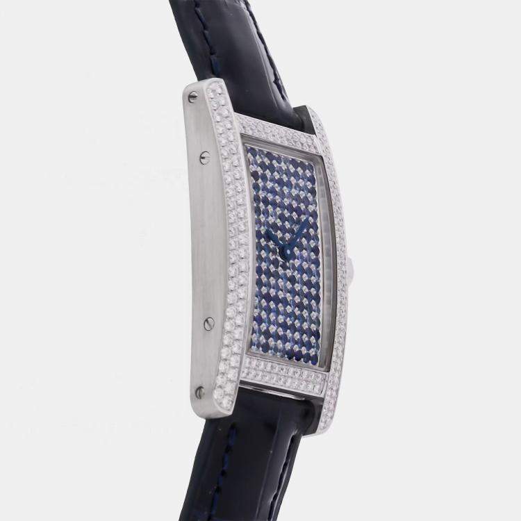 Pre Owned Cartier Tank Americaine WB706131 Quartz Blue Dial 18k White Gold Women's Wristwatch 19mm