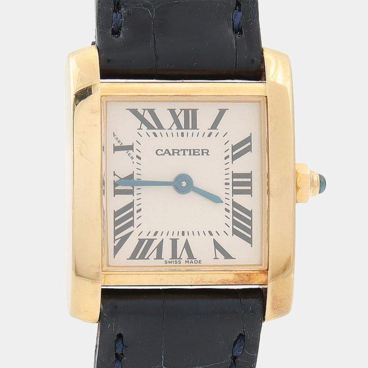 Pre Owned Cartier Tank Francaise W5000256 Quartz White 18K Yellow Gold Women's Wristwatch 25mm
