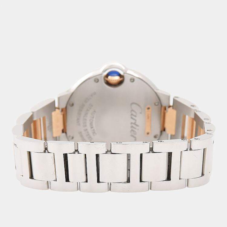 Pre Owned Cartier Ballon Bleu W3BB0006 Automatic White Diamonds 18K Rose Gold Stainless Steel Women's Wristwatch 33mm