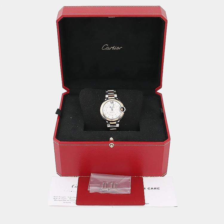 Pre Owned Cartier Ballon Bleu W3BB0006 Automatic White Diamonds 18K Rose Gold Stainless Steel Women's Wristwatch 33mm