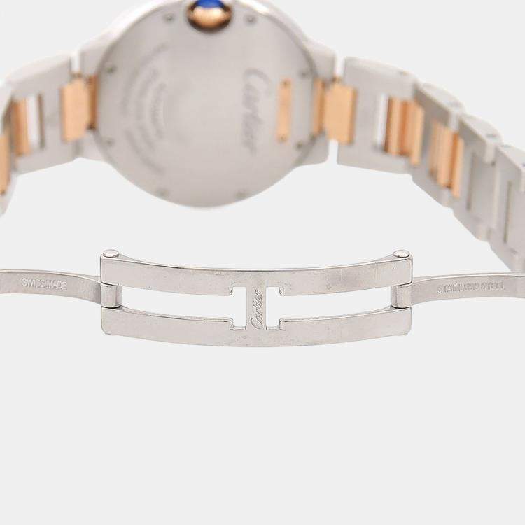 Pre Owned Cartier Ballon Bleu W3BB0006 Automatic White Diamonds 18K Rose Gold Stainless Steel Women's Wristwatch 33mm