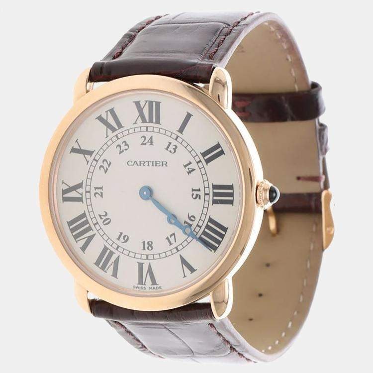 Pre Owned Cartier Ronde Louis W6800251 Manual Winding White 18K Rose Gold Men's Wristwatch 36mm