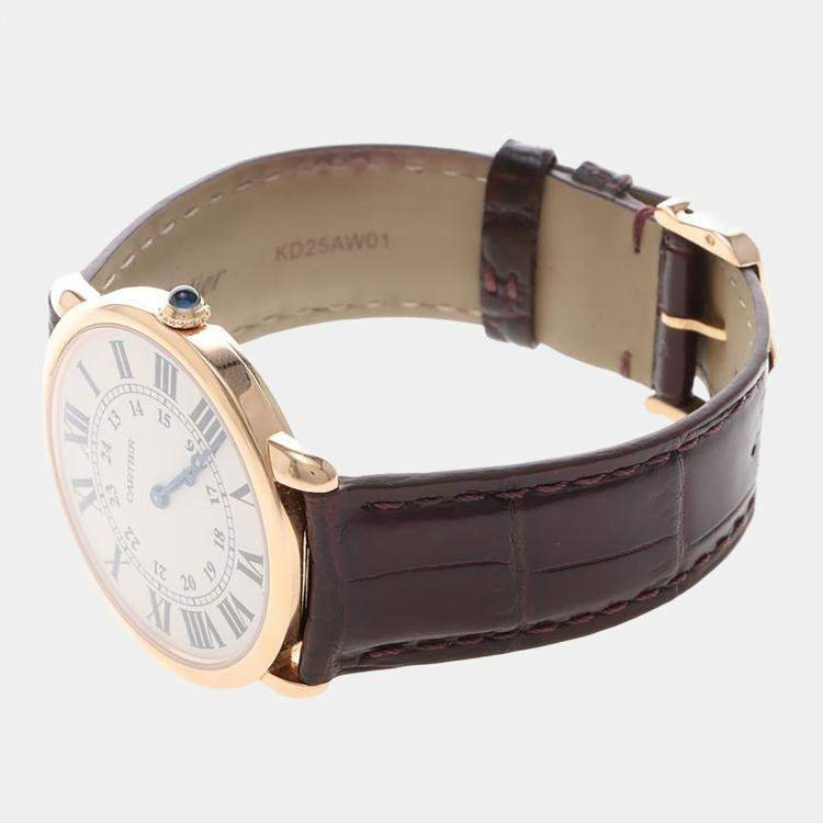 Pre Owned Cartier Ronde Louis W6800251 Manual Winding White 18K Rose Gold Men's Wristwatch 36mm