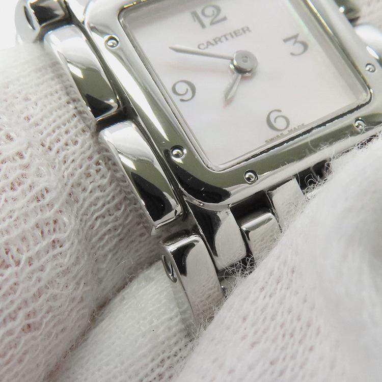 Pre Owned Cartier Panthere W61003T9 Quartz Pink Shell Stainless Steel Women's Wristwatch 21 mm