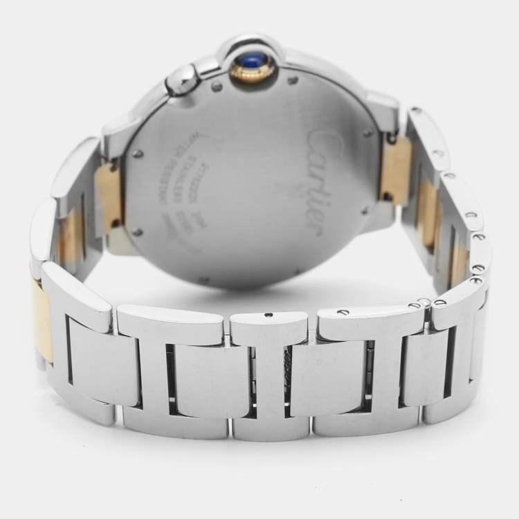 Pre Owned Cartier Ballon Bleu GMT W6920011 Silver Dial 18K Rose Gold Stainless Steel Unisex Wristwatch 38.50 mm