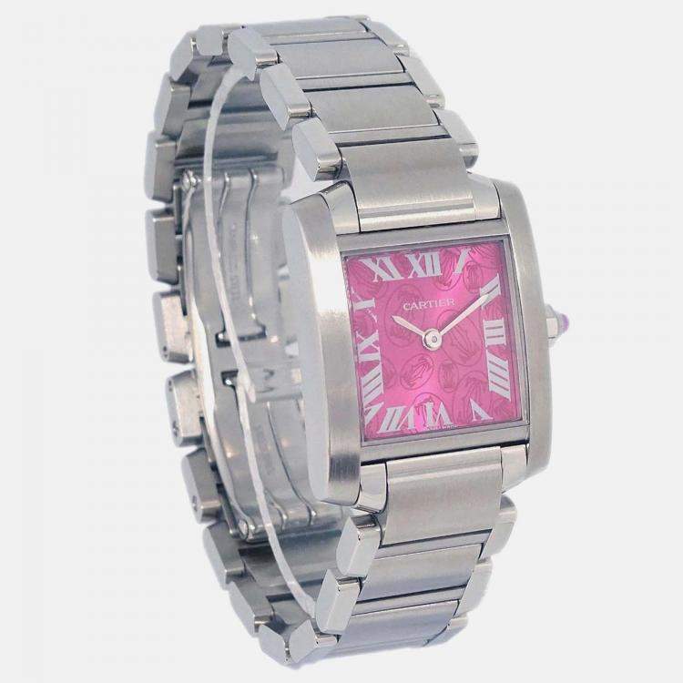 Pre Owned Cartier Tank Francaise W51030Q3 Quartz Pink Stainless Steel Women's Wristwatch 20 mm