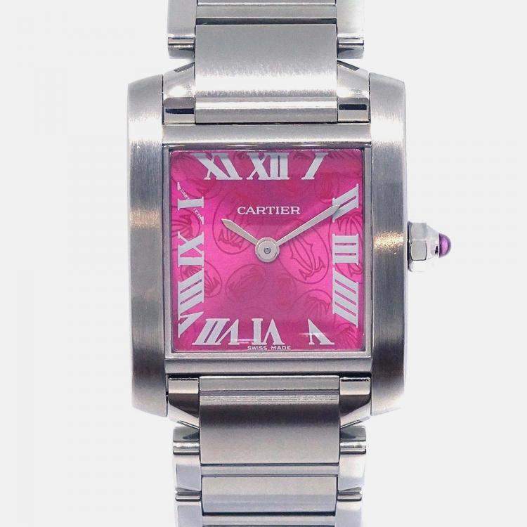 Pre Owned Cartier Tank Francaise W51030Q3 Quartz Pink Stainless Steel Women's Wristwatch 20 mm