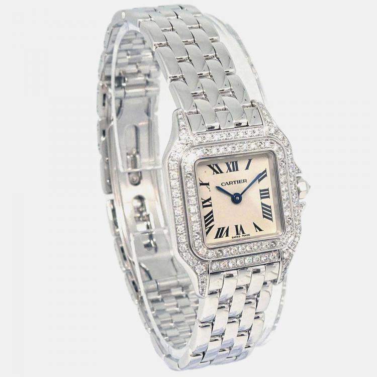 مملوكة مسبقًا Cartier Panthere 1660 Quartz Silver 18k White Gold Women's Wristwatch 21 mm