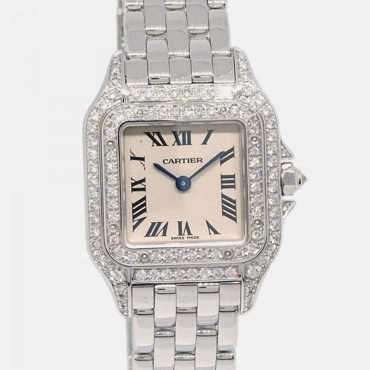 مملوكة مسبقًا Cartier Panthere 1660 Quartz Silver 18k White Gold Women's Wristwatch 21 mm