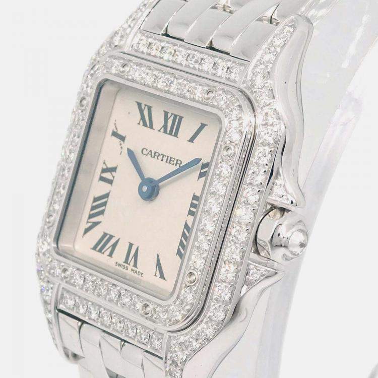 مملوكة مسبقًا Cartier Panthere 1660 Quartz Silver 18k White Gold Women's Wristwatch 21 mm