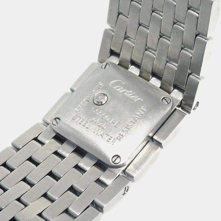 Pre Owned Cartier Panthere Ruban 2420 Quartz MOP Stainless Steel Women's Wristwatch 22 mm