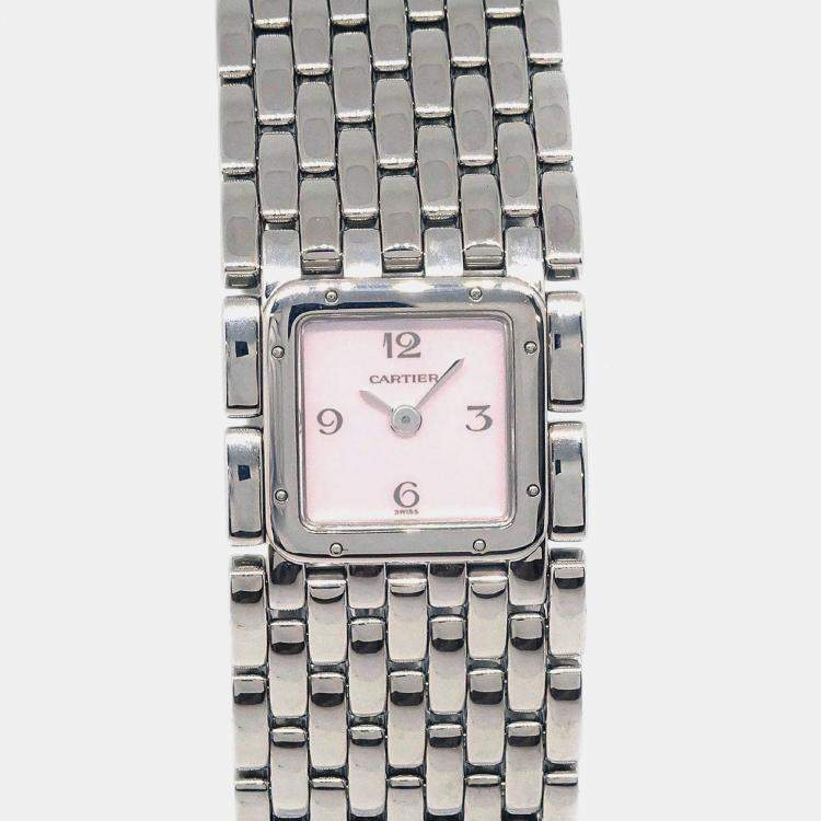 Pre Owned Cartier Panthere Ruban 2420 Quartz MOP Stainless Steel Women's Wristwatch 22 mm