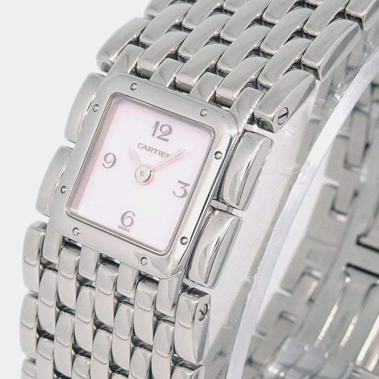 Pre Owned Cartier Panthere Ruban 2420 Quartz MOP Stainless Steel Women's Wristwatch 22 mm