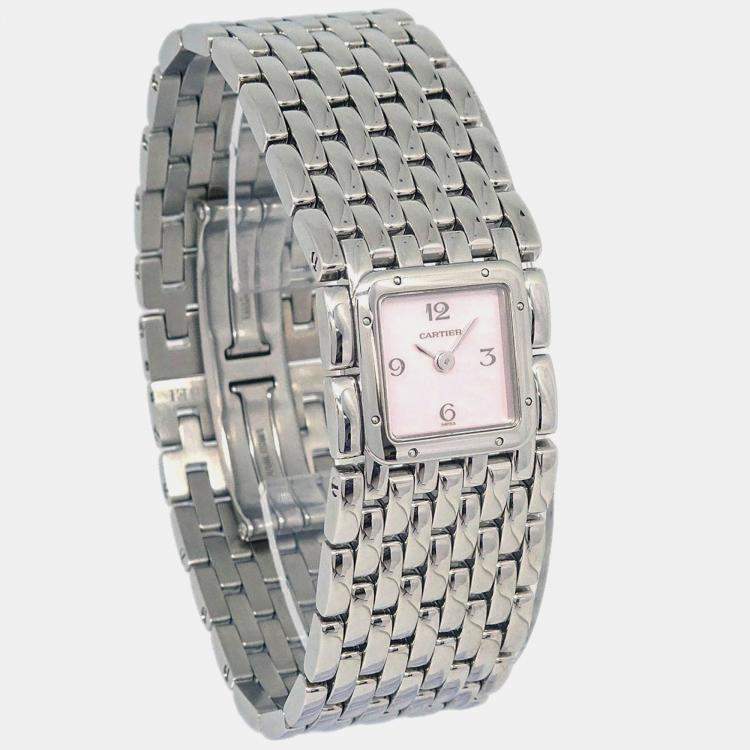 Pre Owned Cartier Panthere Ruban 2420 Quartz MOP Stainless Steel Women's Wristwatch 22 mm