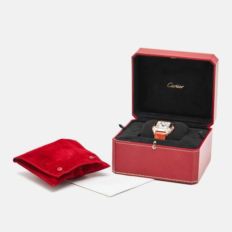 Pre Owned Cartier Santos De Cartier WGSA0012 Silver Opaline Dial 18K Rose Gold Women's Wristwatch 35.1 mm