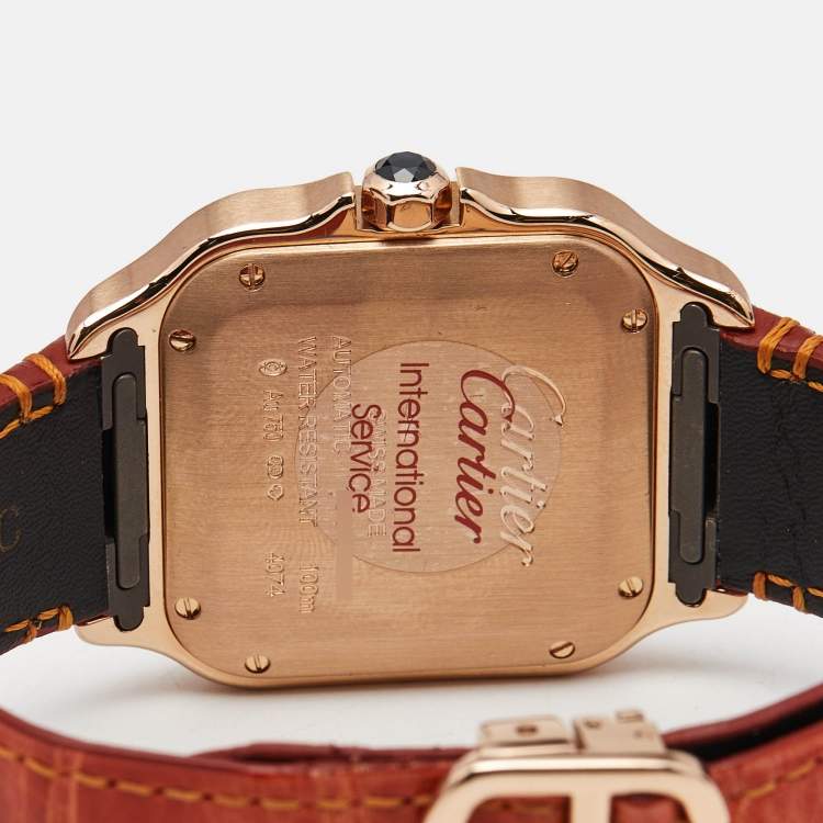 Pre Owned Cartier Santos De Cartier WGSA0012 Silver Opaline Dial 18K Rose Gold Women's Wristwatch 35.1 mm