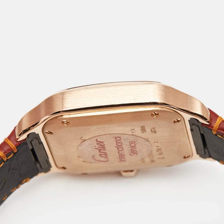 Pre Owned Cartier Santos De Cartier WGSA0012 Silver Opaline Dial 18K Rose Gold Women's Wristwatch 35.1 mm