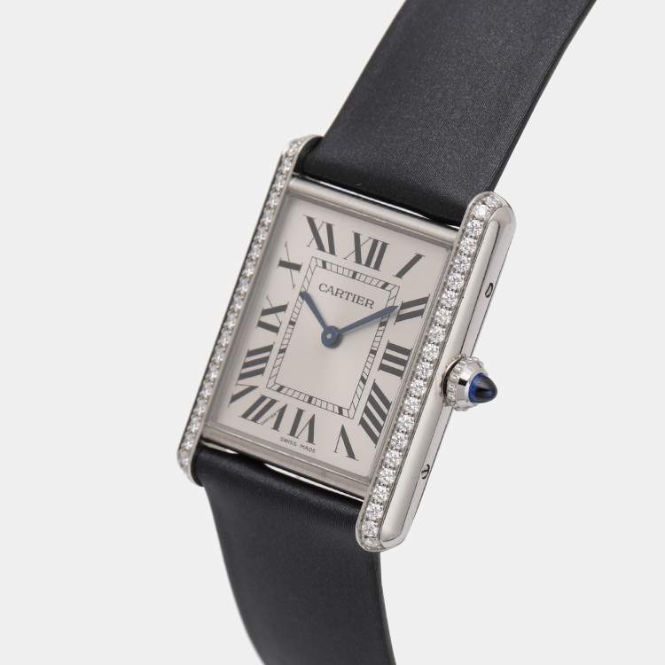 Pre Owned Cartier Tank Must Stainless Steel Diamond Women's Wristwatch 25.5 mm