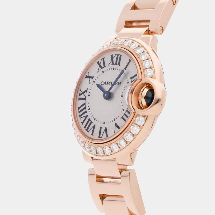 Pre Owned Pre-Owned Cartier Ballon Bleu WE9002Z3 Silver Quartz 18k Rose Gold Diamond Women's Wristwatch 28 MM