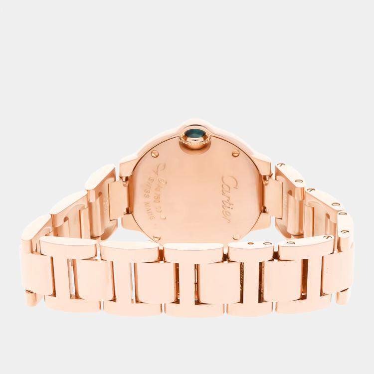 Pre Owned Pre-Owned Cartier Ballon Bleu WE9002Z3 Silver Quartz 18k Rose Gold Diamond Women's Wristwatch 28 MM