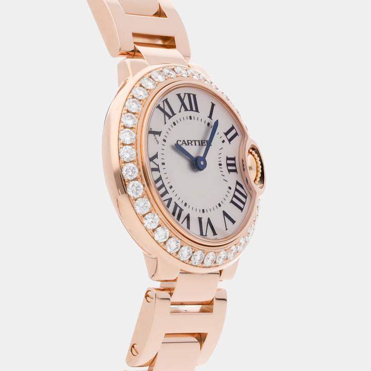 Pre Owned Pre-Owned Cartier Ballon Bleu WE9002Z3 Silver Quartz 18k Rose Gold Diamond Women's Wristwatch 28 MM