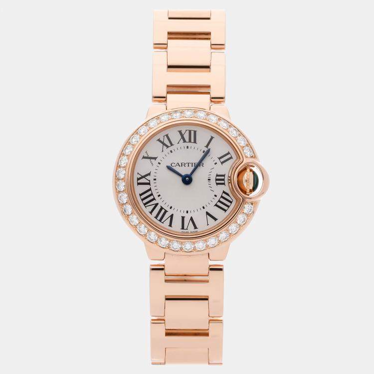 Pre Owned Pre-Owned Cartier Ballon Bleu WE9002Z3 Silver Quartz 18k Rose Gold Diamond Women's Wristwatch 28 MM