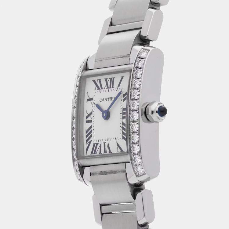 Pre Owned Pre-Owned Cartier Tank Francaise Small W4TA0008 Silver Quartz Diamond Stainless Steel Women's Wristwatch 20 MM