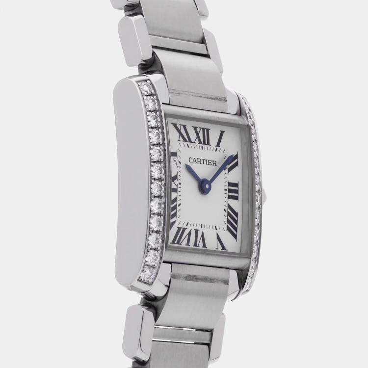 Pre Owned Pre-Owned Cartier Tank Francaise Small W4TA0008 Silver Quartz Diamond Stainless Steel Women's Wristwatch 20 MM