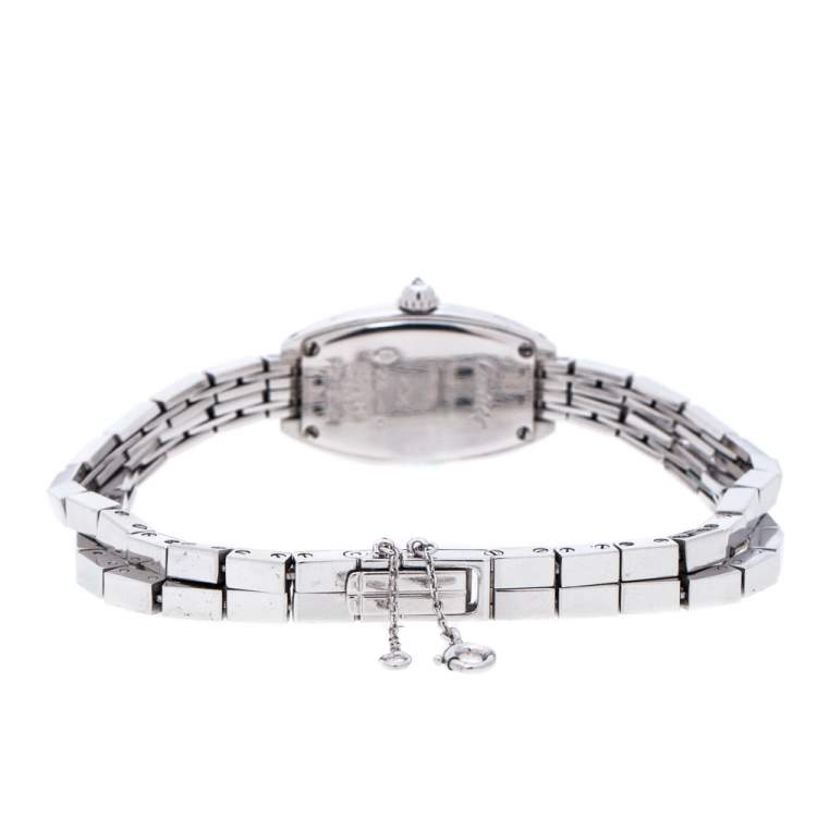 Pre Owned Cartier Diamond Pave 18K White Gold Laniere Tonneau 2545 Women's Wristwatch 16 mm