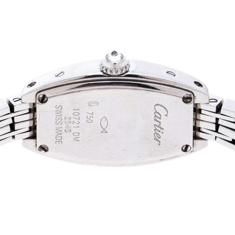 Pre Owned Cartier Diamond Pave 18K White Gold Laniere Tonneau 2545 Women's Wristwatch 16 mm