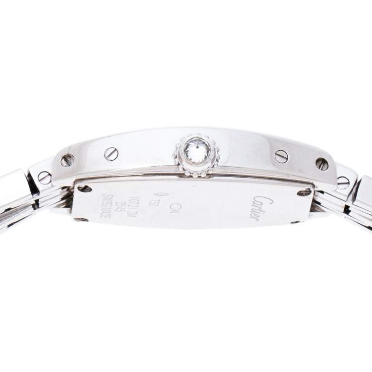 Pre Owned Cartier Diamond Pave 18K White Gold Laniere Tonneau 2545 Women's Wristwatch 16 mm