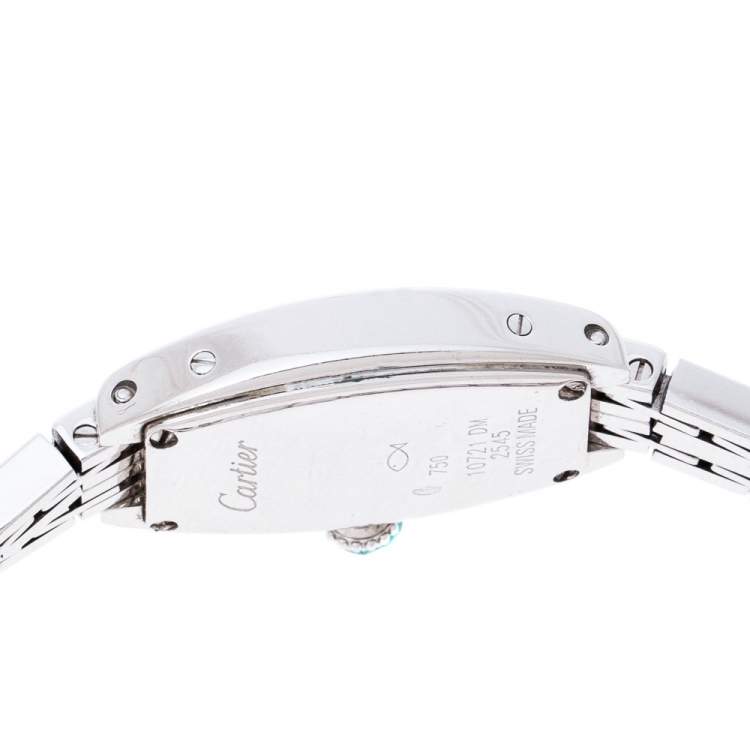 Pre Owned Cartier Diamond Pave 18K White Gold Laniere Tonneau 2545 Women's Wristwatch 16 mm