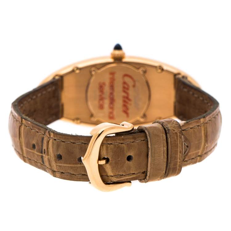 Pre Owned Cartier Silver 18K Rose Gold Baignoire Allongee 2515 Women's Wristwatch 21 mm