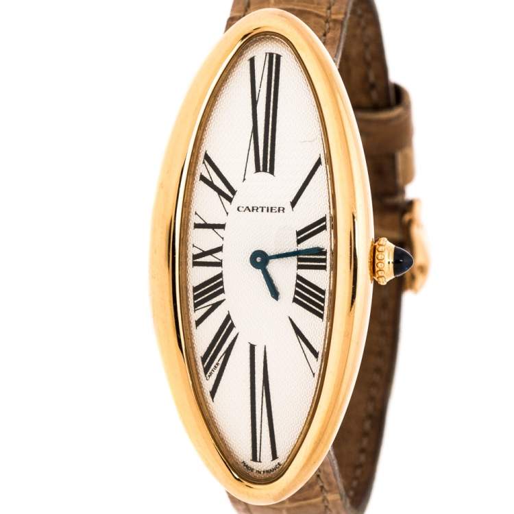 Pre Owned Cartier Silver 18K Rose Gold Baignoire Allongee 2515 Women's Wristwatch 21 mm