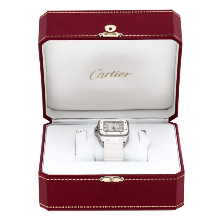 Pre Owned Cartier White Stainless Steel Santos 100 2878 Women's Wristwatch 33 mm