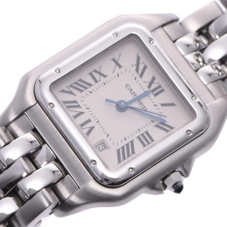 Pre Owned Cartier White Stainless Steel Panthère de Cartier Women's Wristwatch 22 MM
