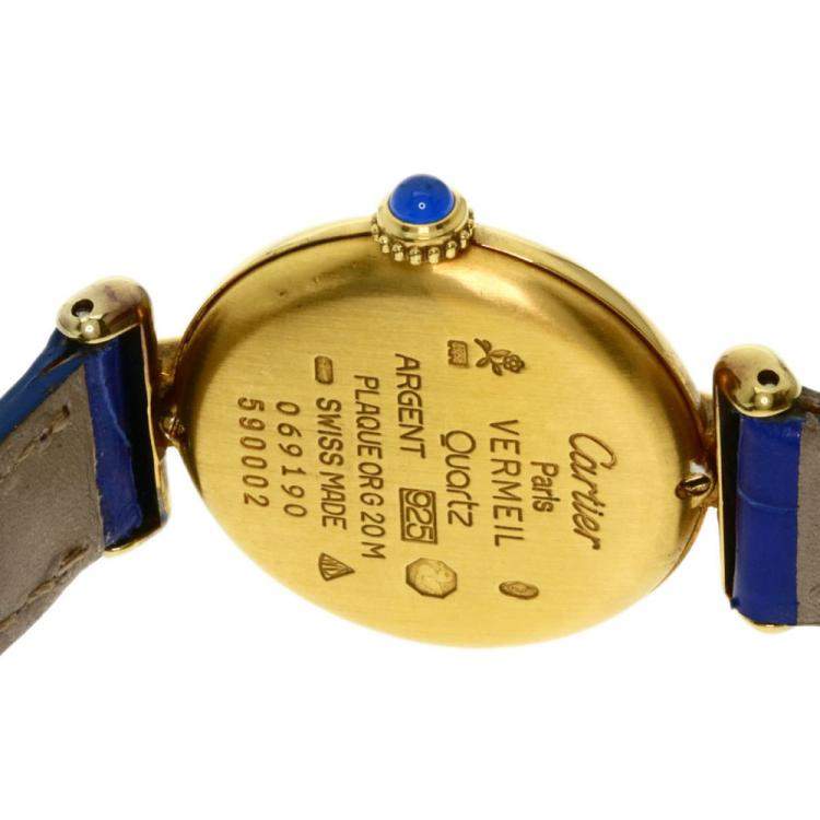 Pre Owned Cartier Black Gold Plated Stainless Steel Vermeil Quartz Women's Wristwatch 23.5 MM