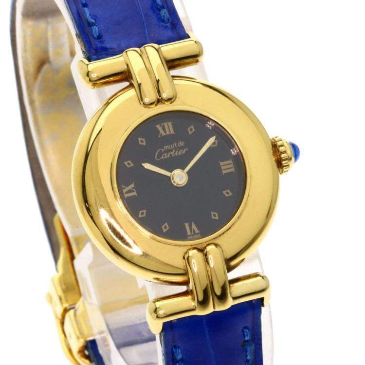 Pre Owned Cartier Black Gold Plated Stainless Steel Vermeil Quartz Women's Wristwatch 23.5 MM