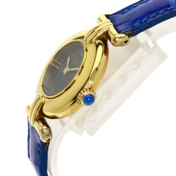 Pre Owned Cartier Black Gold Plated Stainless Steel Vermeil Quartz Women's Wristwatch 23.5 MM