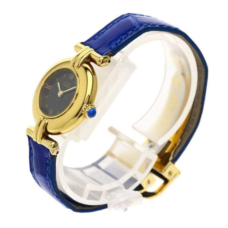 Pre Owned Cartier Black Gold Plated Stainless Steel Vermeil Quartz Women's Wristwatch 23.5 MM