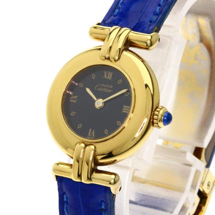 Pre Owned Cartier Black Gold Plated Stainless Steel Vermeil Quartz Women's Wristwatch 23.5 MM