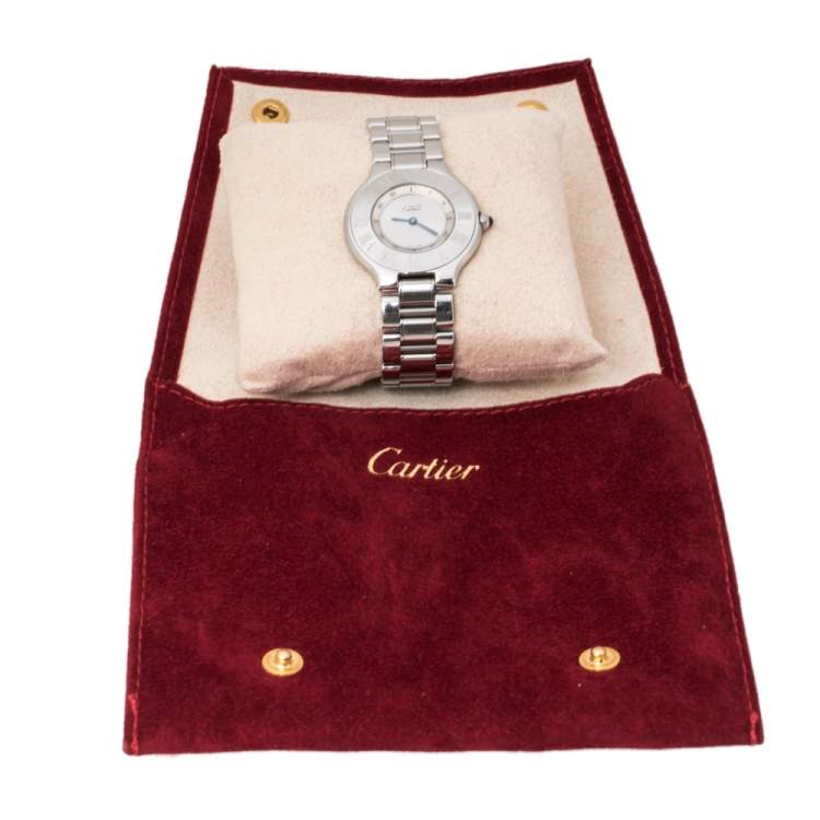 Pre Owned Cartier Silver Stainless Steel Must De Cartier 21 Women's Wristwatch 31 mm