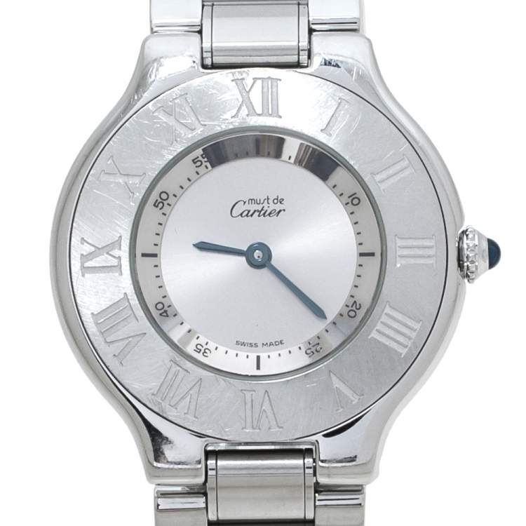 Pre Owned Cartier Silver Stainless Steel Must De Cartier 21 Women's Wristwatch 31 mm